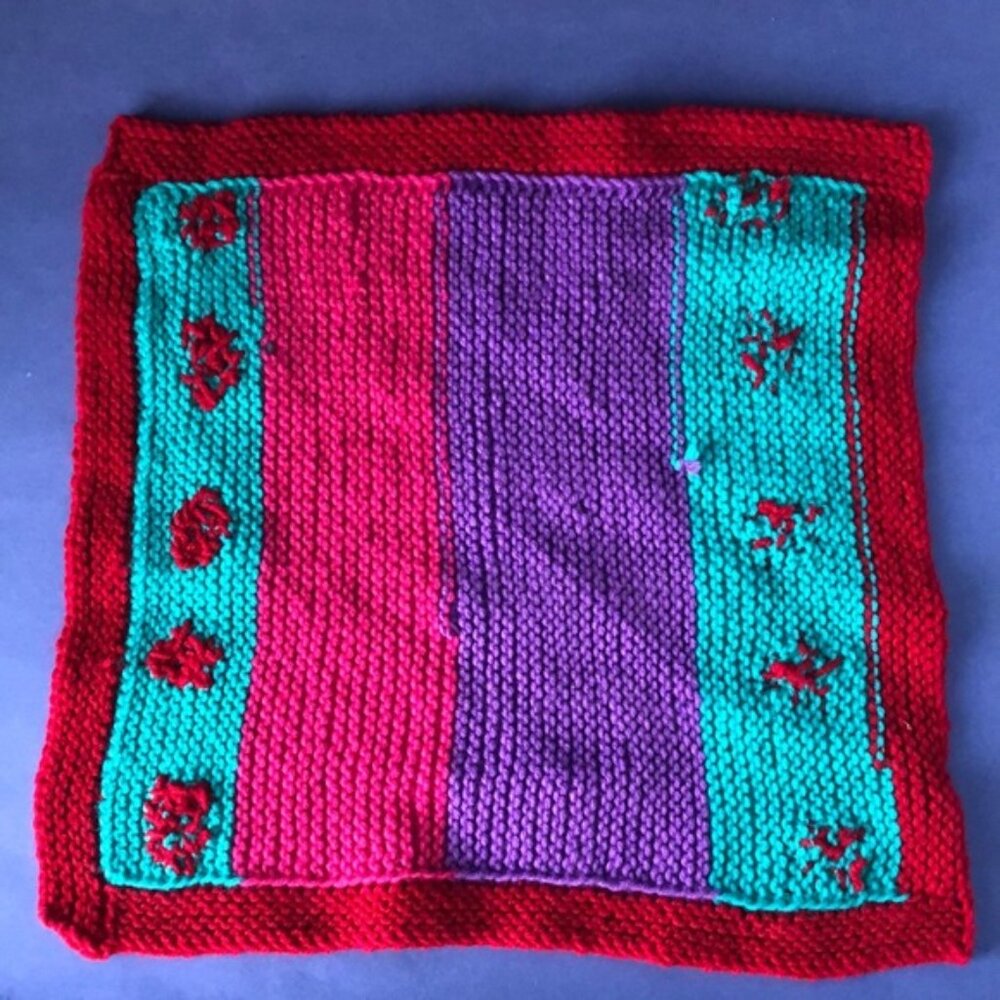 NWOT Vintage Hand-Knitted Made-in-Canada Colourful Baby Welcoming Mini Blanket